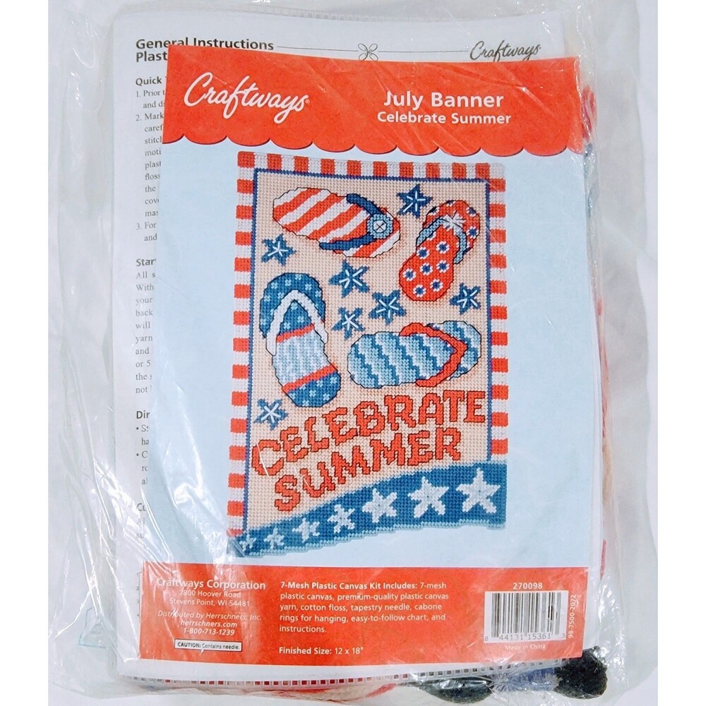Craftways July Cross Stitch Kit Summer Patriotic Red White Blue 12" x 18"